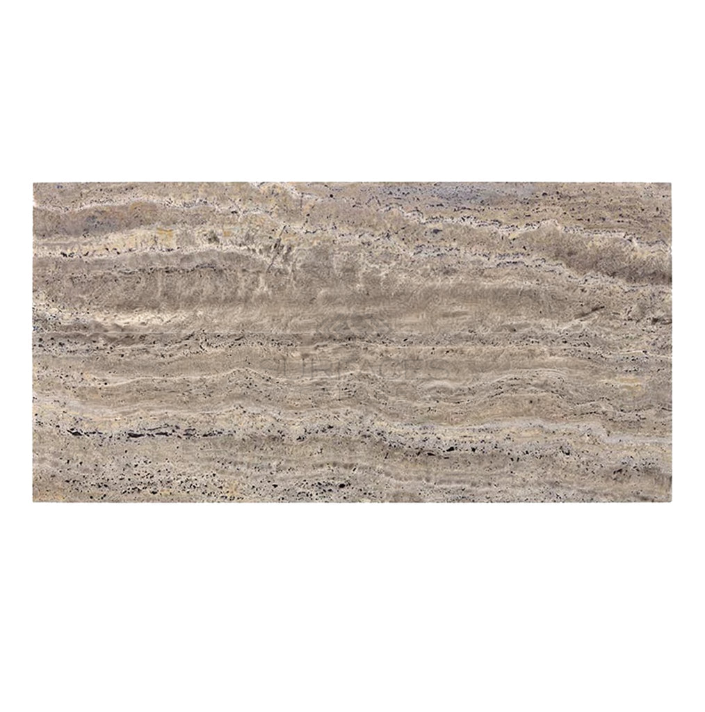 Silver (Gray) Travertine 12X24 Tile (Vein - Cut) Filled Honed - Polished - SurfacesGalorePolished