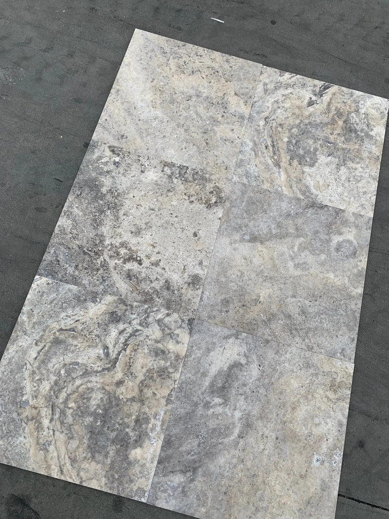 Silver (Gray) Travertine 12X24 Tile (Vein-Cut) Filled Honed-Polished