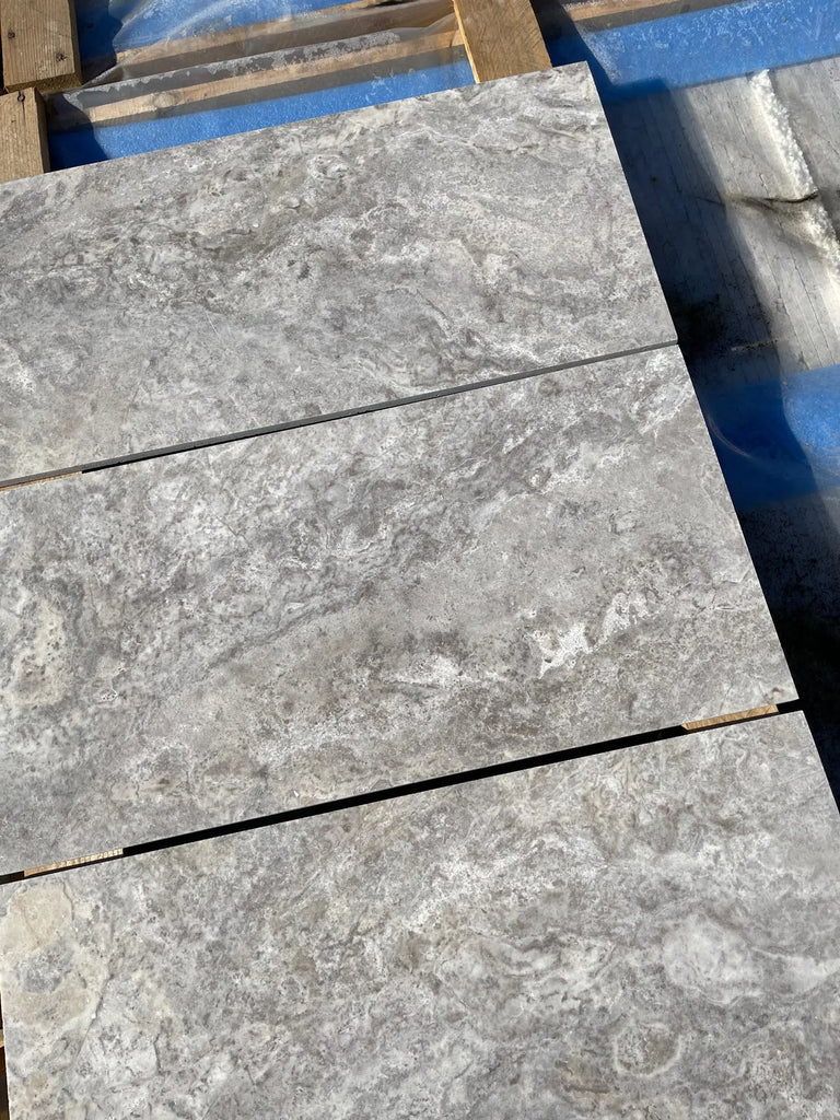 Silver (Gray) Travertine 12X24 Tile (Vein-Cut) Filled Honed-Polished