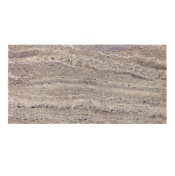 Silver (Gray) Travertine 12X24 Tile (Vein - Cut) Filled Honed - Polished - SurfacesGalorePolished