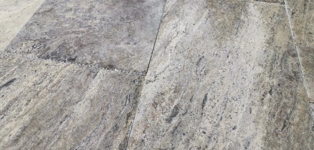 Silver (Gray) Travertine 16X24 Tile Unfilled / Brushed and Chiseled Edge