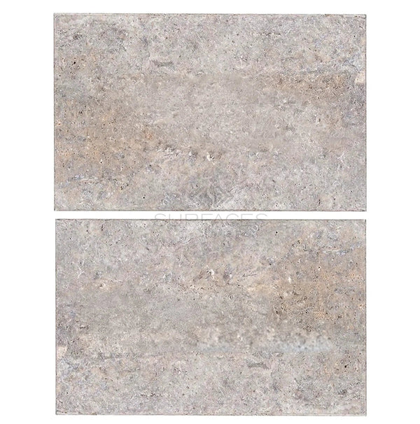 Silver (Gray) Travertine 16X24 Tile Unfilled / Brushed and Chiseled Edge - SurfacesGalore