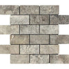 Silver (Gray) Travertine 2X4 Mosaic Tumbled - SurfacesGalore