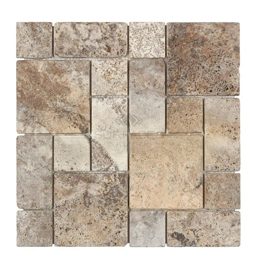 Silver (Gray) Travertine 3-pcs. Mini-Pattern (Non-Interlocking) Tile Tumbled