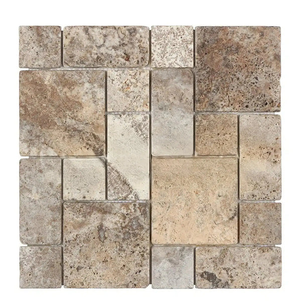 Silver (Gray) Travertine 3-pcs. Mini-Pattern (Non-Interlocking) Tile Tumbled