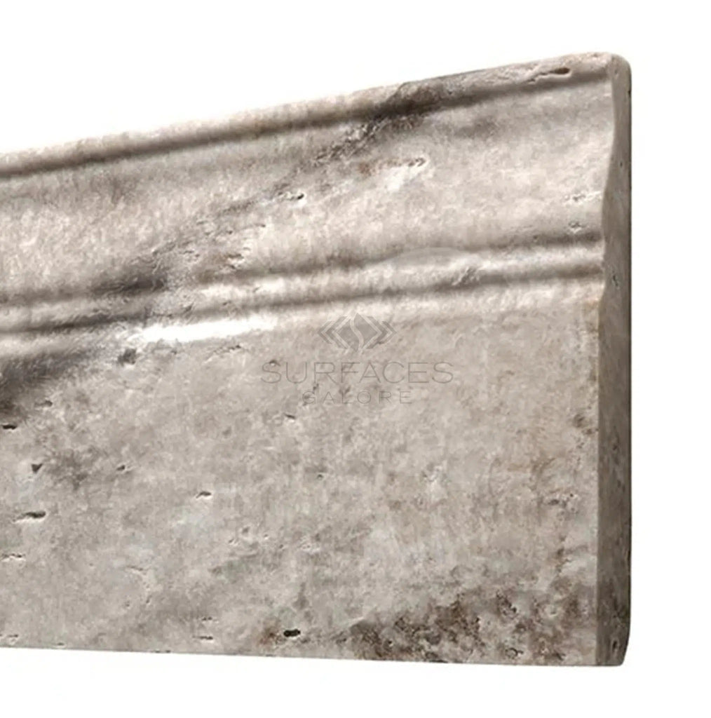 Silver (Gray) Travertine 5X12 Baseboard Liner Trim Honed - SurfacesGalore