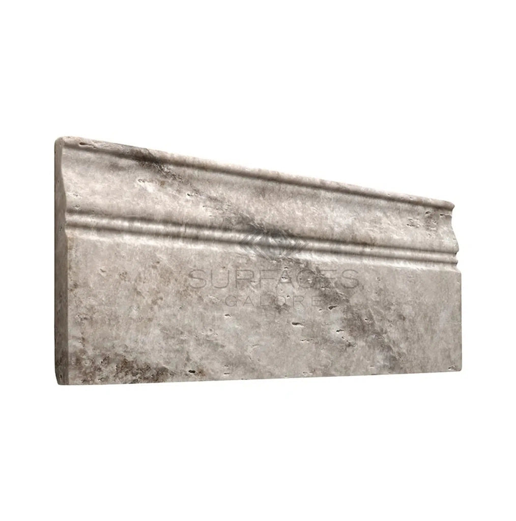 Silver (Gray) Travertine 5X12 Baseboard Trim Liner - SurfacesGalore