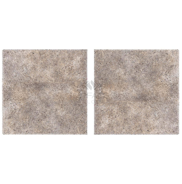 Silver (Gray) Travertine 8X8 Unfilled / Brushed and Chiseled Edge - SurfacesGalore