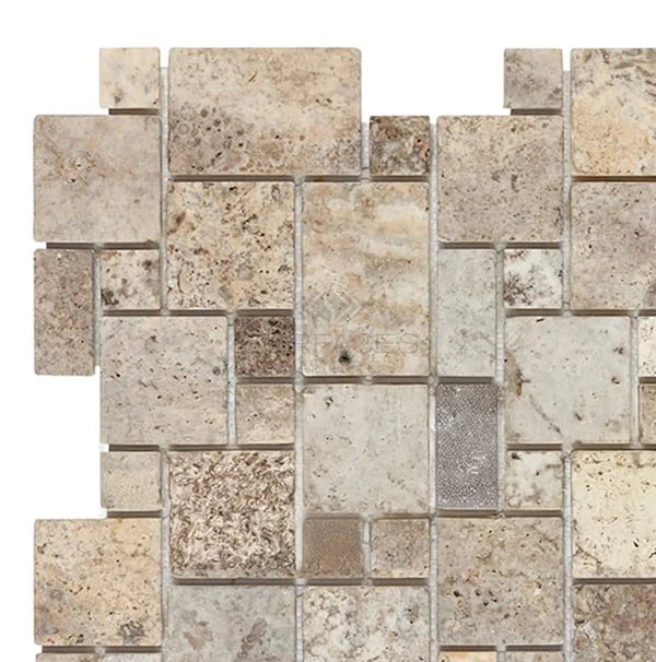 Silver (Gray) Travertine Micro - Pattern (Mini - Versailles) Tile Tumbled - SurfacesGalore