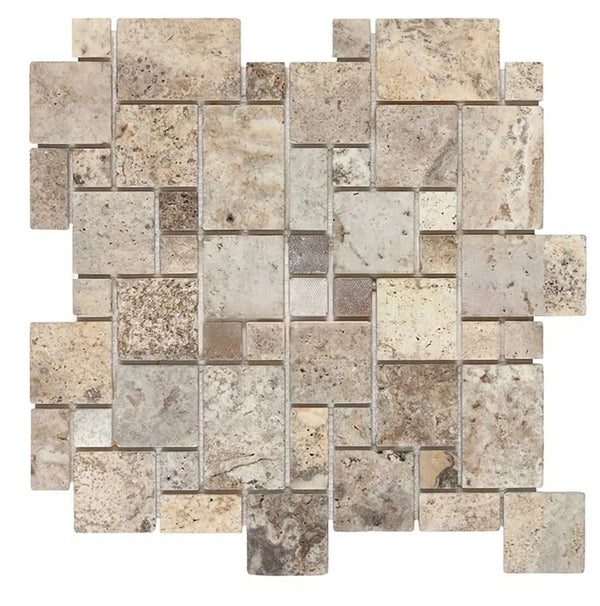 Silver (Gray) Travertine Micro-Pattern (Mini-Versailles) Tile Tumbled