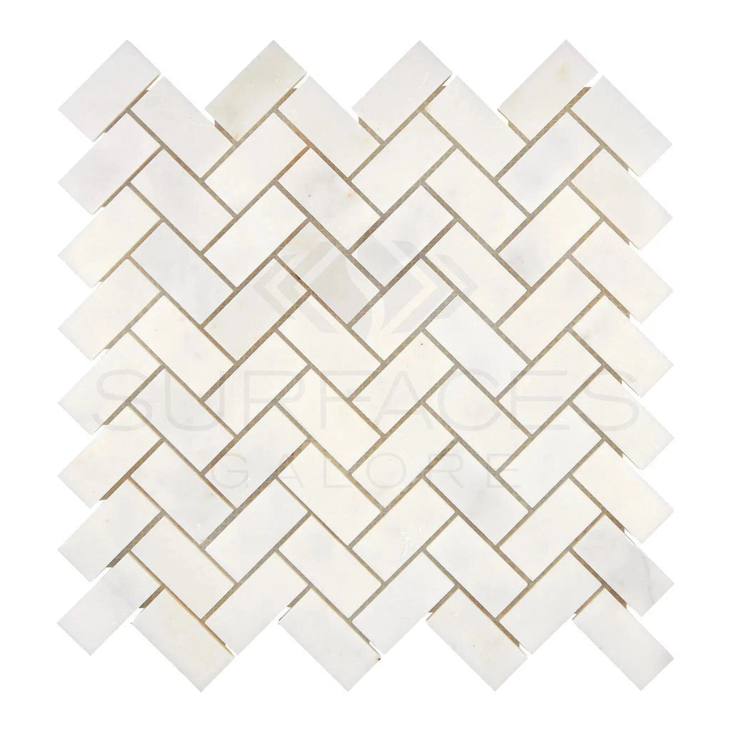 Snow White 1X2 Herringbone Marble Mosaic Polished