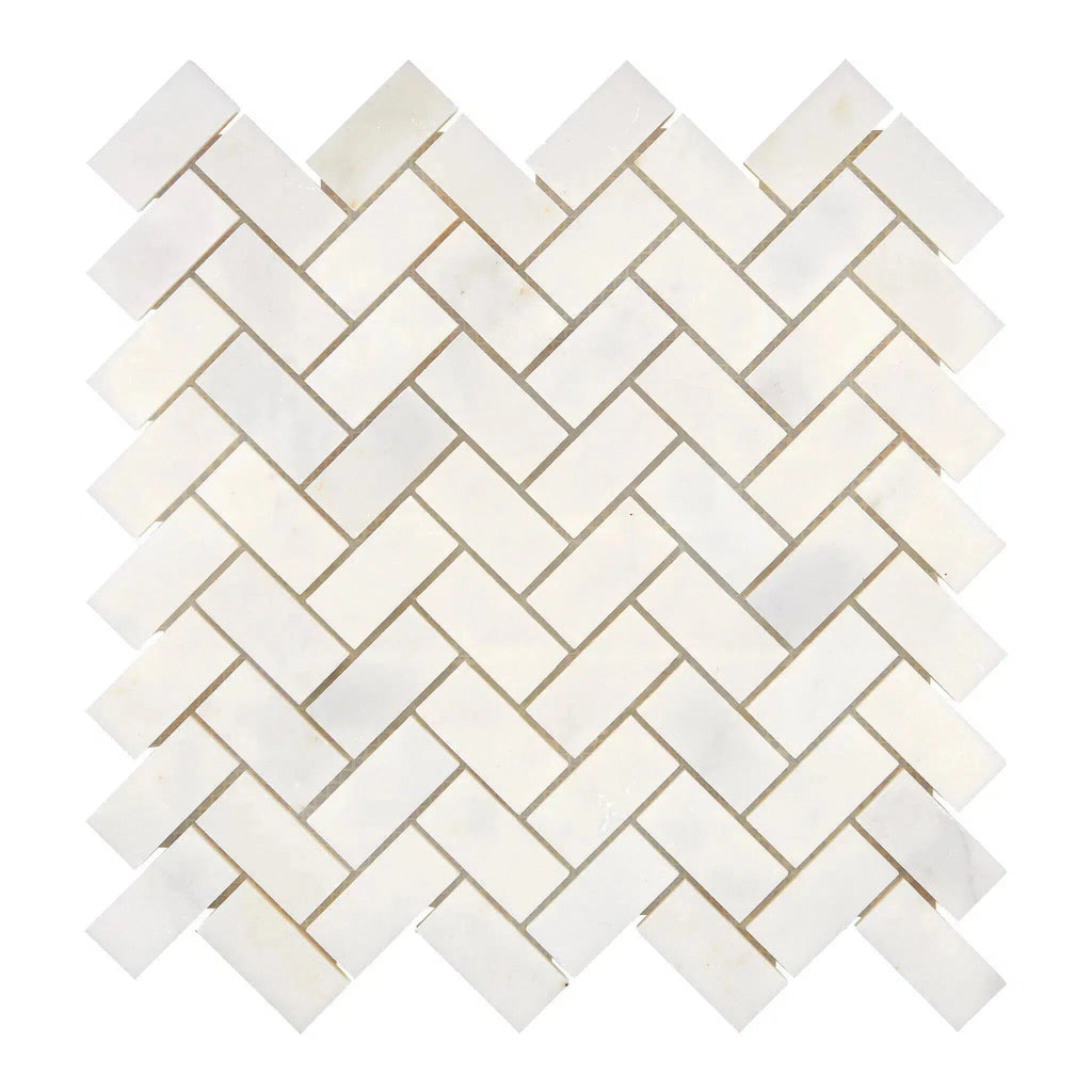 Snow White 1X2 Herringbone Marble Mosaic Polished