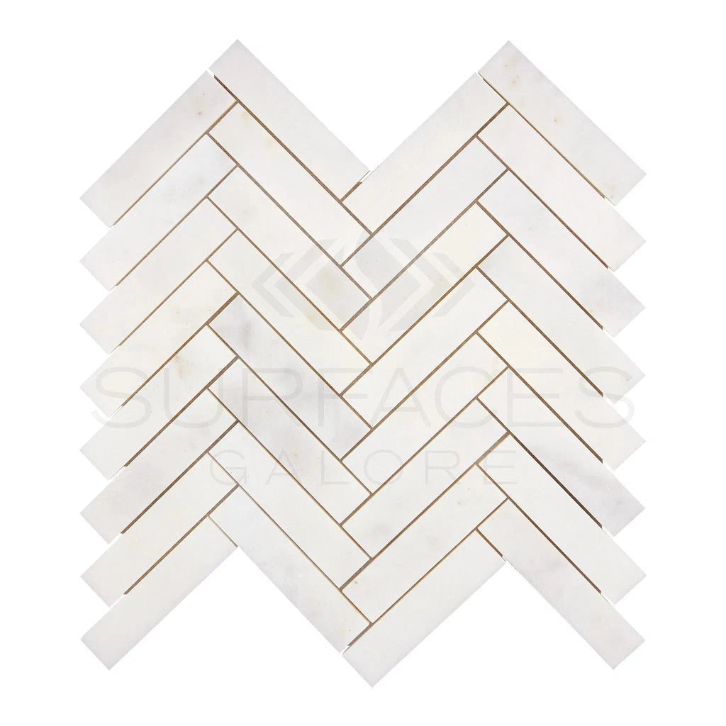 Snow White 1X4 Herringbone Marble Mosaic Polished