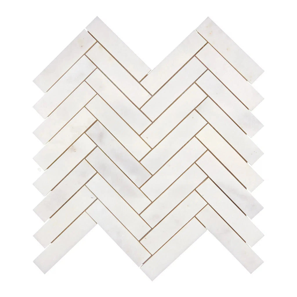 Snow White 1X4 Herringbone Marble Mosaic Polished