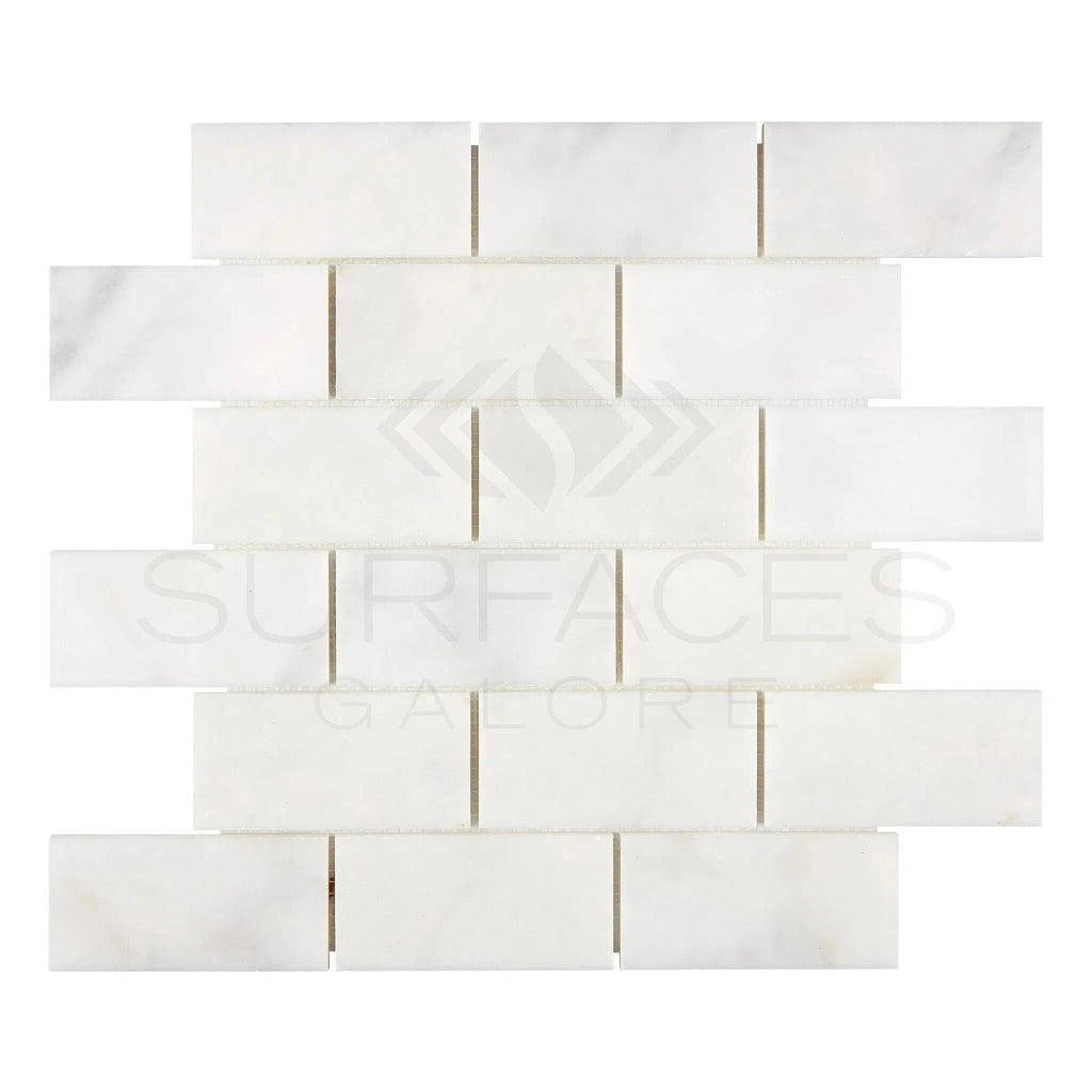 Snow White 2X4 Brick Marble Mosaic Polished