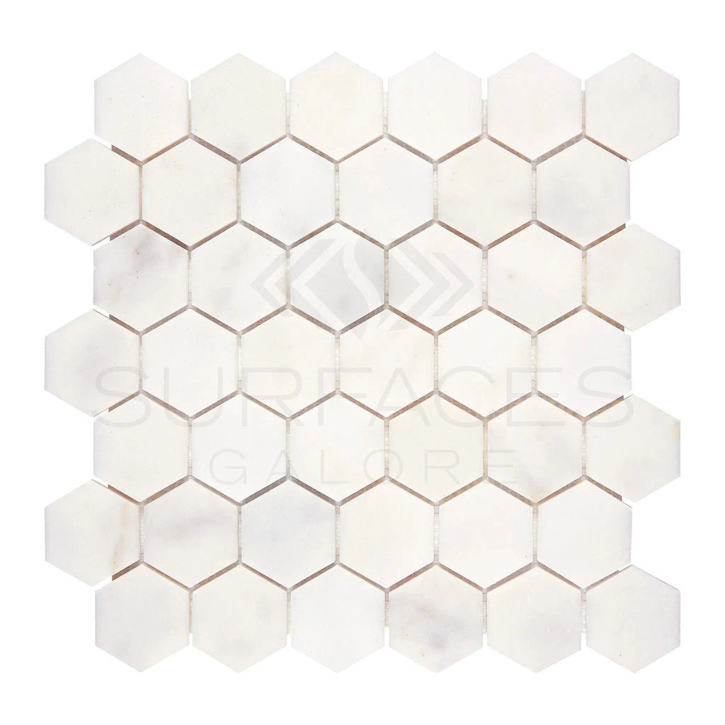 Snow White (Afyon White) 2X2 Hexagon Marble Mosaic Polished - SurfacesGalore