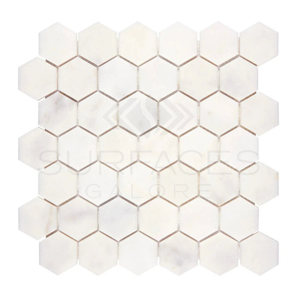 Snow White (Afyon White) 2X2 Hexagon Marble Mosaic Polished - SurfacesGalore