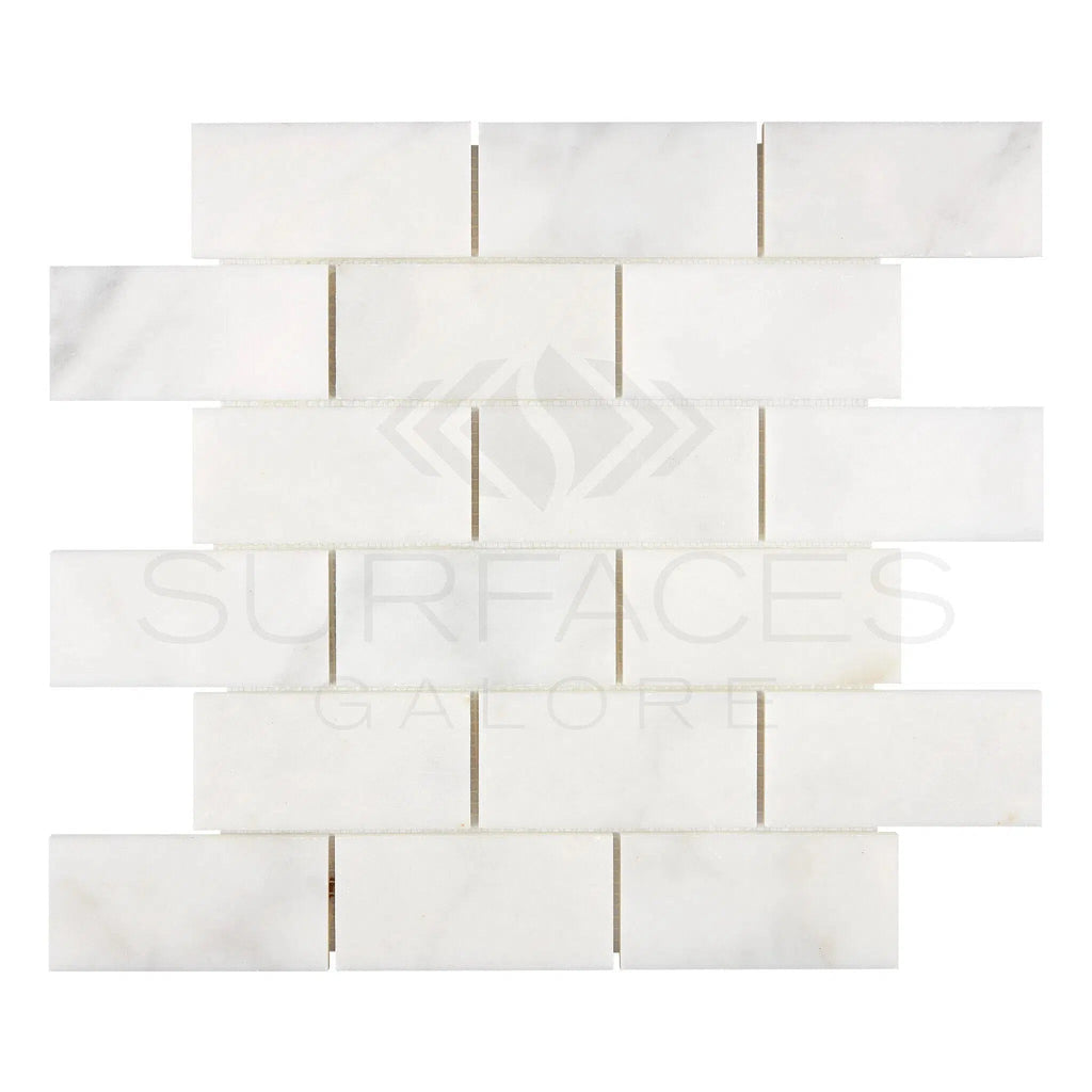 Snow White (Afyon White) 2X4 Brick Marble Mosaic Polished - SurfacesGalore