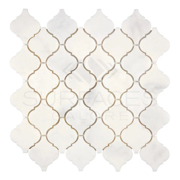 Snow White (Afyon White) 3 inch Lantern Mosaic (Arabesque/Moroccan/Baroque) Marble Mosaic Polished - SurfacesGalore