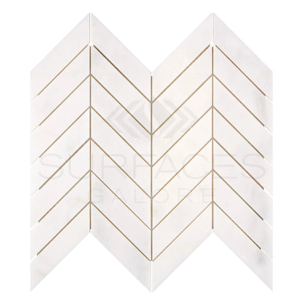 Snow White (Afyon White) Chevron (1X4) Marble Mosaic Polished - SurfacesGalore