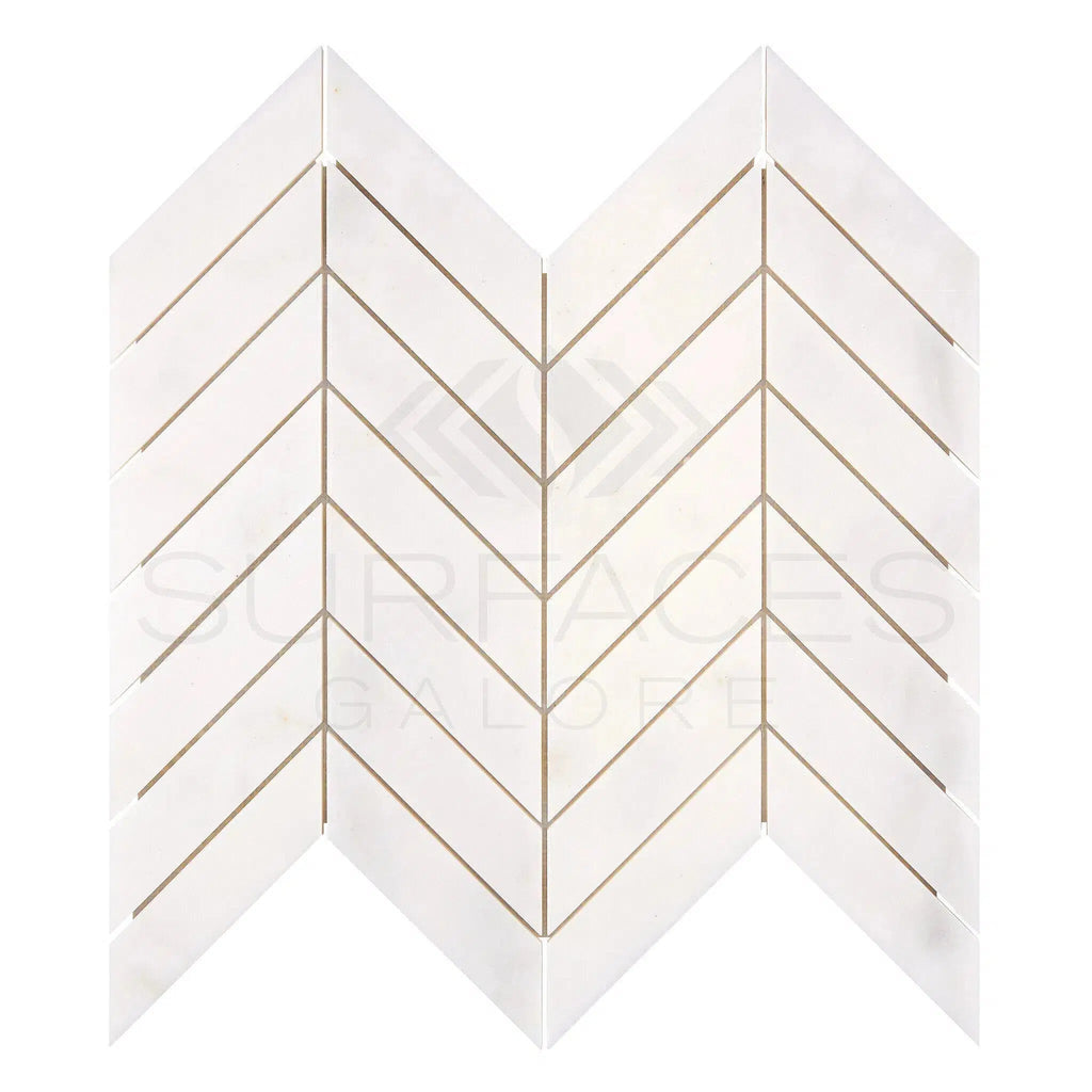 Snow White Chevron (1X4) Marble Mosaic Polished