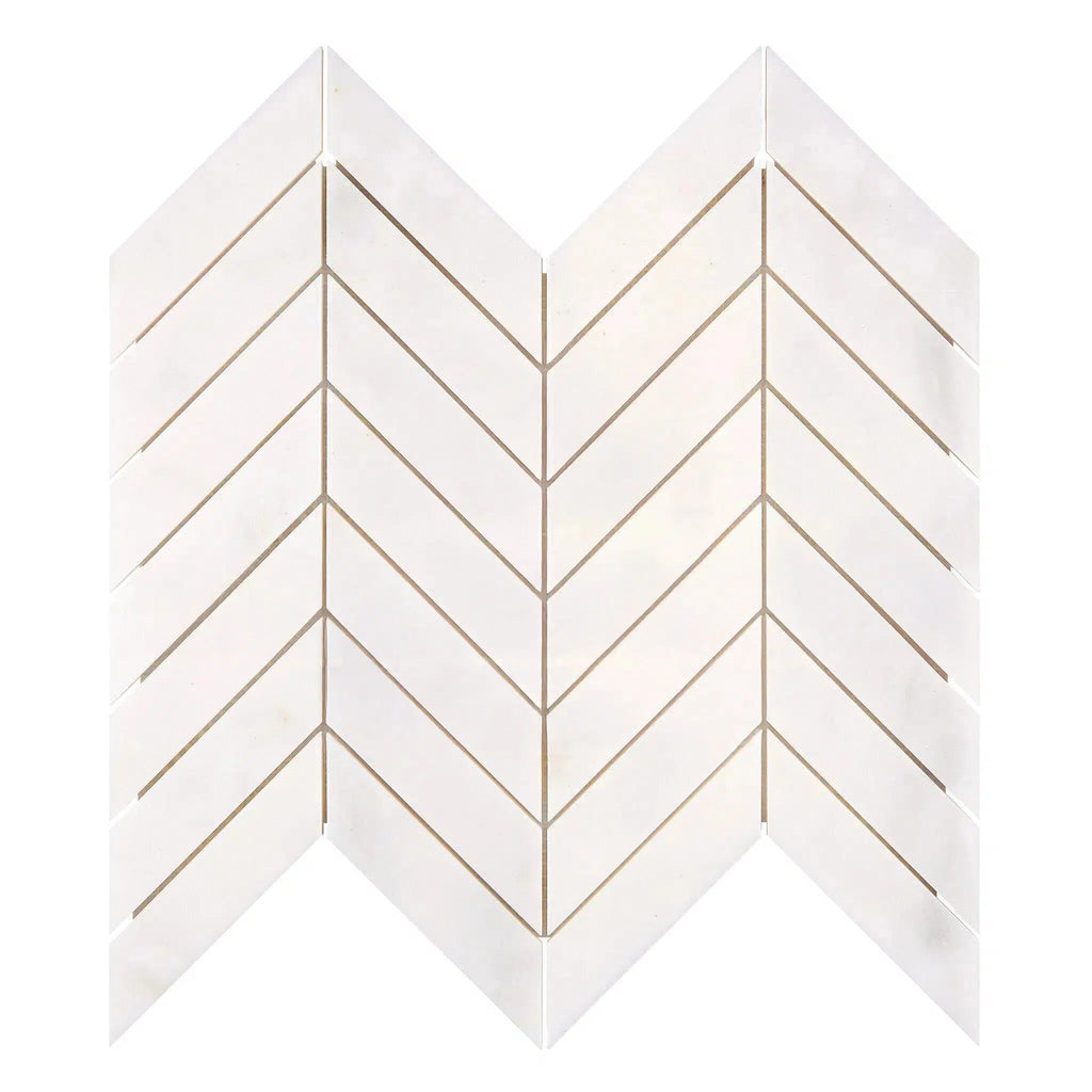 Snow White Chevron (1X4) Marble Mosaic Polished