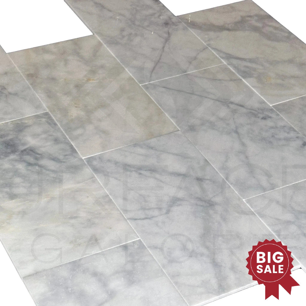 Snow White Marble Cloudy 12X24 Polished Marble Tile 340 Sq.Ft. - Discounted, Marble/Travertine Clearance Sale - SurfacesGalore