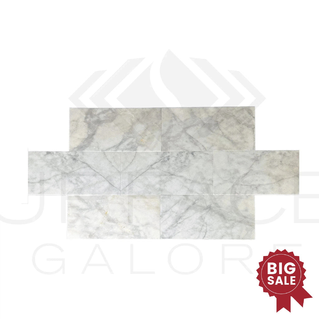 Snow White Marble Cloudy 12X24 Polished Marble Tile 340 Sq.Ft. - Discounted, Marble/Travertine Clearance Sale - SurfacesGalore