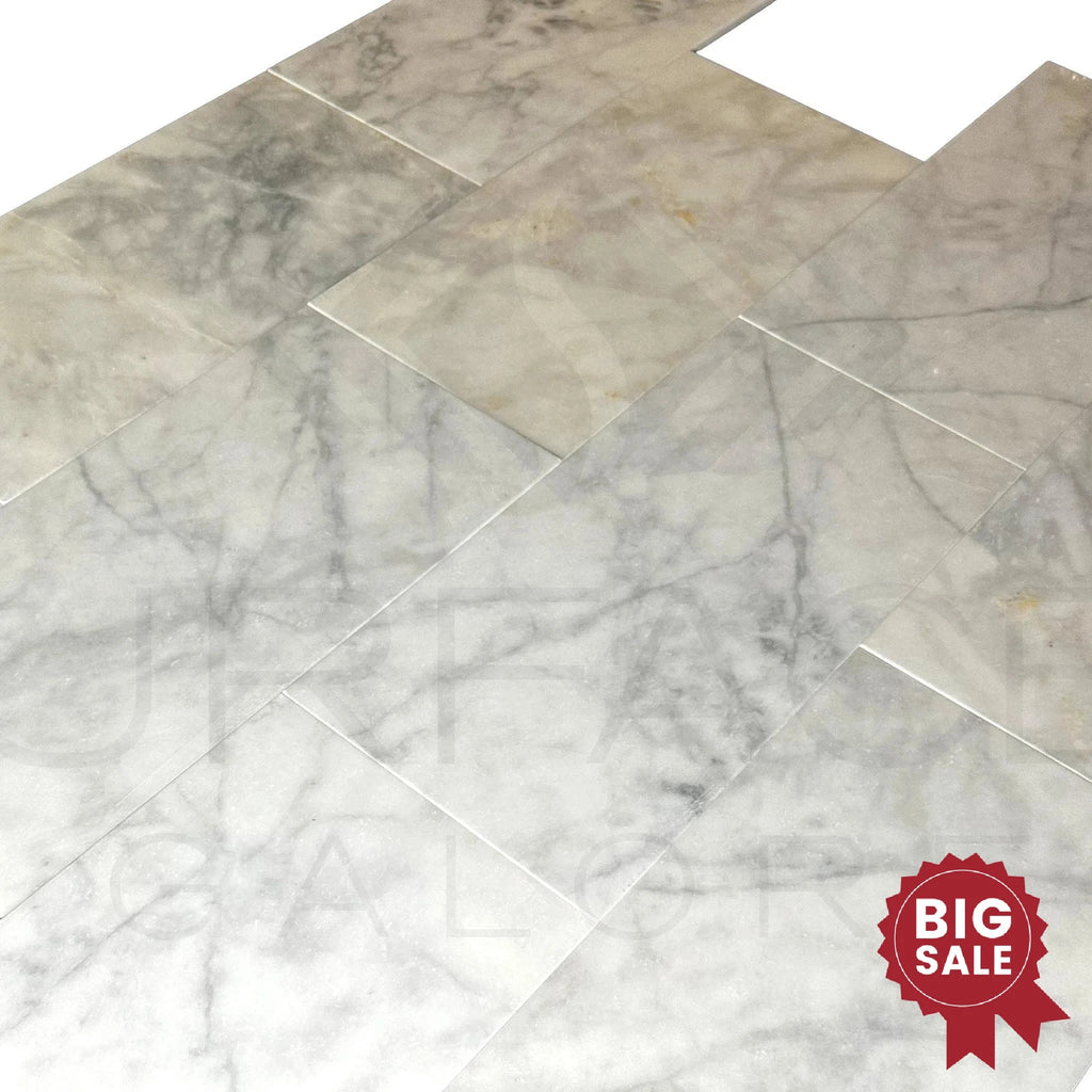 Snow White Marble Cloudy 12X24 Polished Marble Tile 340 Sq.Ft. - Discounted, Marble/Travertine Clearance Sale - SurfacesGalore