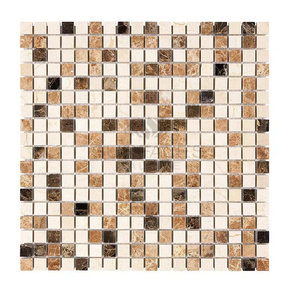 Spanish Mix 5/8X5/8 Crema Marfil+Emp. Light+Emp. Dark Marble Mosaic Tile Polished