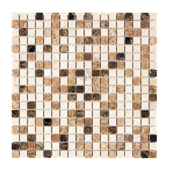 Spanish Mix 5/8X5/8 Crema Marfil+Emp. Light+Emp. Dark Marble Mosaic Tile Polished - SurfacesGalore