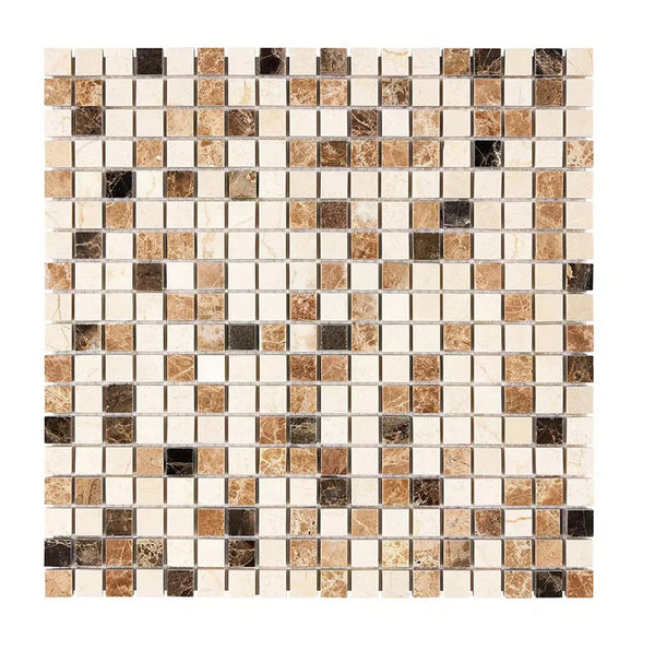 Spanish Mix 5/8X5/8 Crema Marfil+Emp. Light+Emp. Dark Marble Mosaic Tile Polished