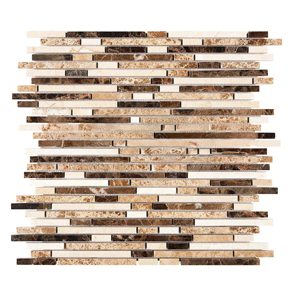 Spanish Mix Bamboo Sticks Crema Marfil+Emp. Light+Emp. Dark Marble Mosaic Tile Polished