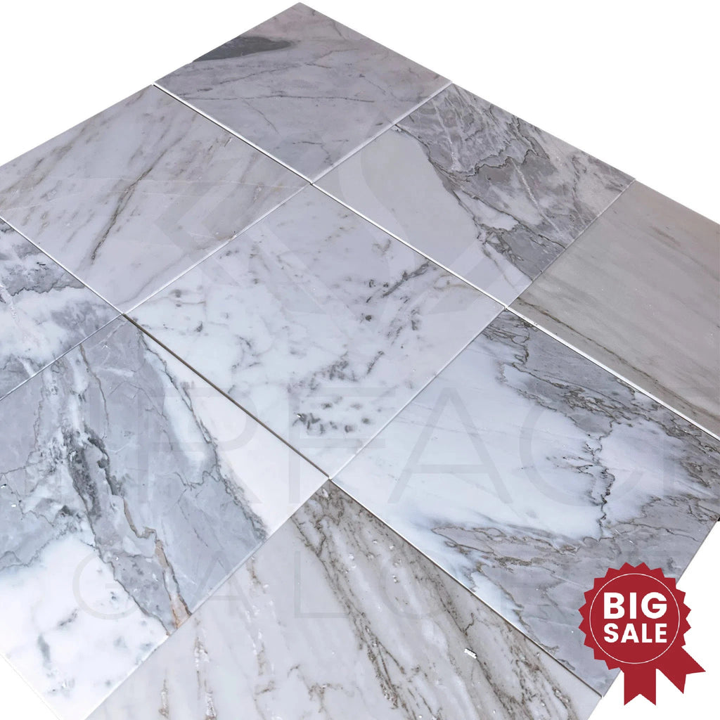 Statuarietto Madley / White 12X12 Polished Marble Tile 200 Sq.Ft. - Discounted, Marble/Travertine Clearance Sale - SurfacesGalore