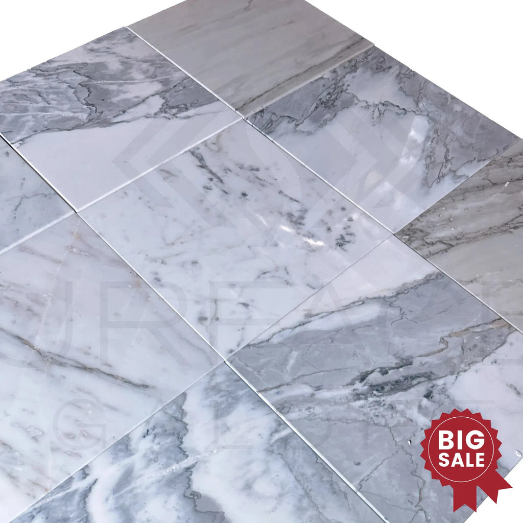 Statuarietto Madley / White 12X12 Polished Marble Tile 200 Sq.Ft. - Discounted, Marble/Travertine Clearance Sale - SurfacesGalore