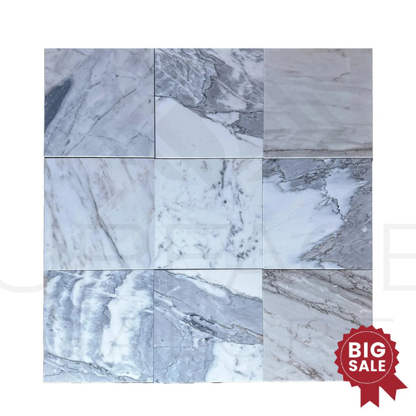 Statuarietto Madley / White 12X12 Polished Marble Tile 200 Sq.Ft. - Discounted, Marble/Travertine Clearance Sale - SurfacesGalore