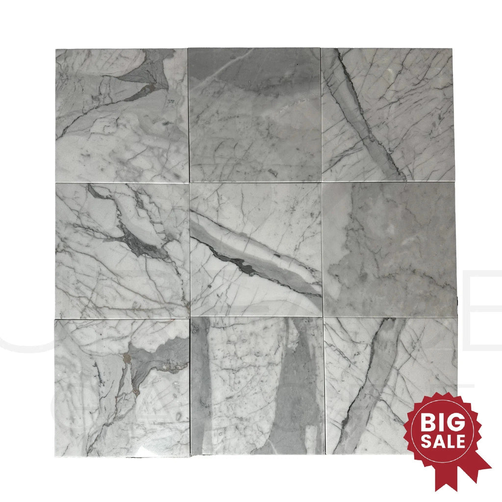 Statuarietto Madley / White 12X12 Polished Marble Tile 300 Sq.Ft. - Discounted, Marble/Travertine Clearance Sale - SurfacesGalore