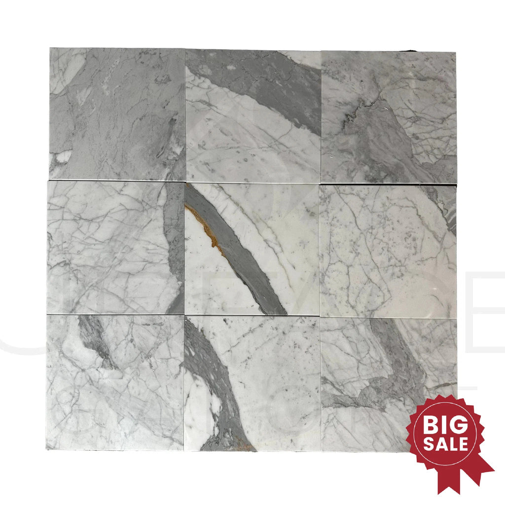 Statuarietto Venato / White 12X12 Polished Marble Tile 300 Sq.Ft. - Discounted, Marble/Travertine Clearance Sale - SurfacesGalore