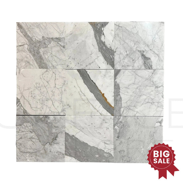 Statuarietto Venato / White 12X12 Polished Marble Tile 300 Sq.Ft. - Discounted, Marble/Travertine Clearance Sale - SurfacesGalore