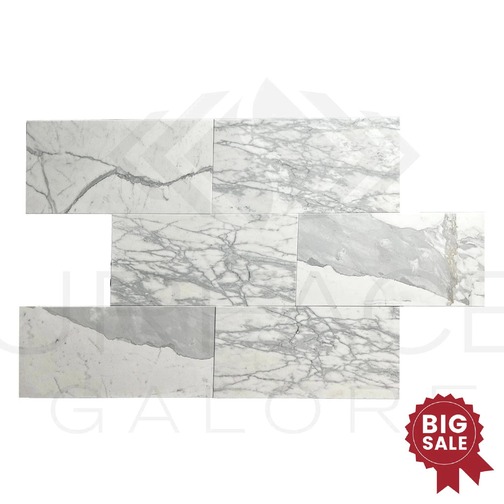 Staturiotto White Cloudy / White 12X24 Polished Marble Tile 140 Sq.Ft. - Discounted, Marble/Travertine Clearance Sale - SurfacesGalore