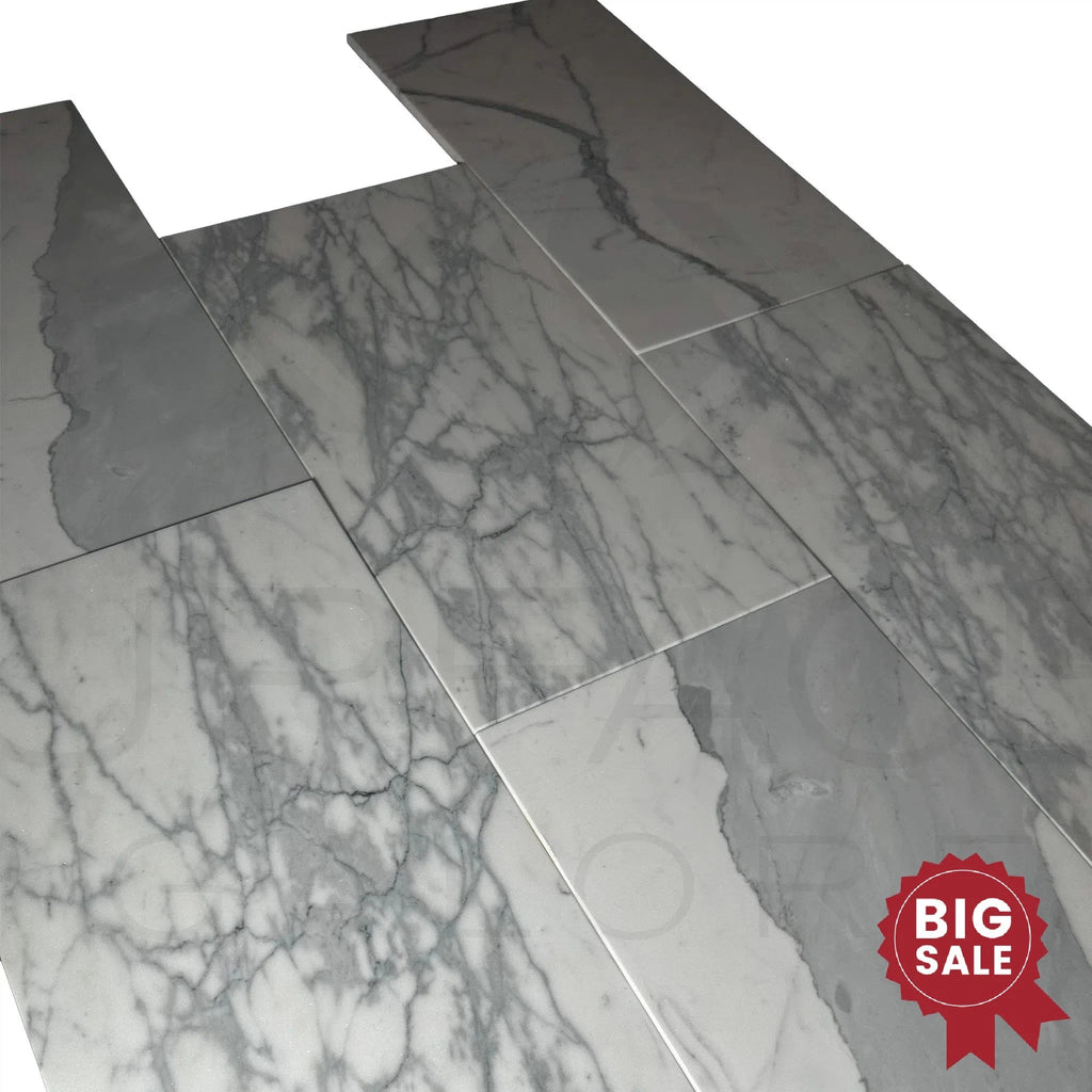 Staturiotto White Cloudy / White 12X24 Polished Marble Tile 140 Sq.Ft. - Discounted, Marble/Travertine Clearance Sale - SurfacesGalore