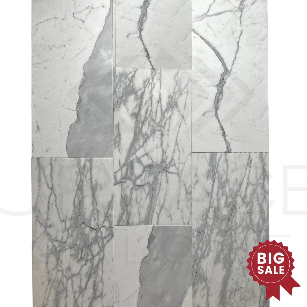 Staturiotto White Cloudy / White 12X24 Polished Marble Tile 140 Sq.Ft. - Discounted, Marble/Travertine Clearance Sale - SurfacesGalore