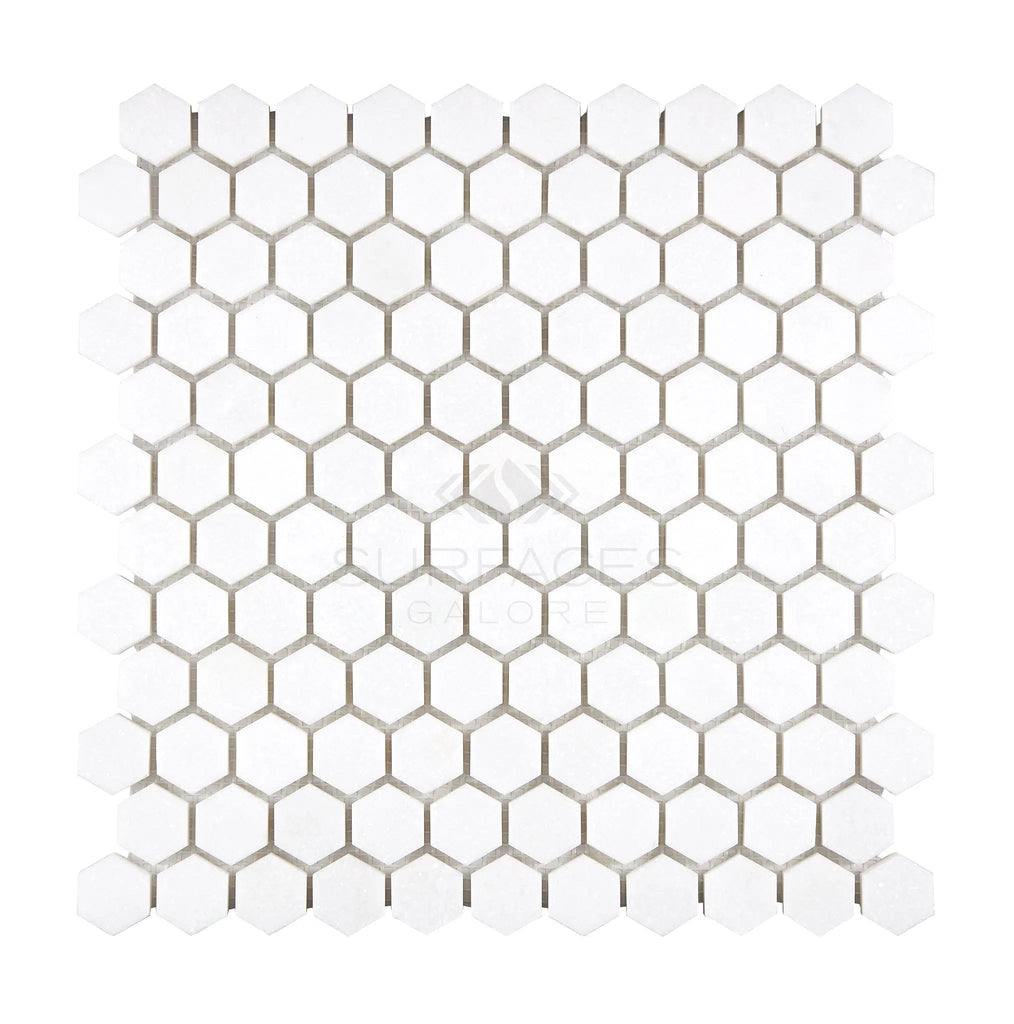 Thassos White 1" Hexagon Mosaic Marble Polished-Honed