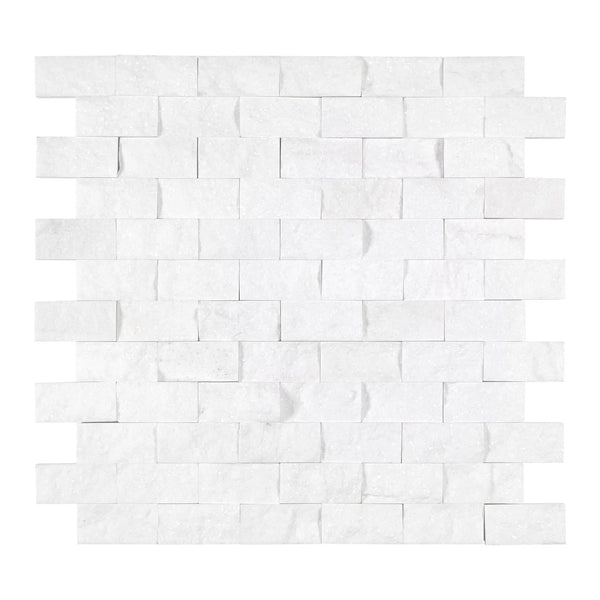 Thassos White 1X2 Brick Mosaic Marble Split-Faced