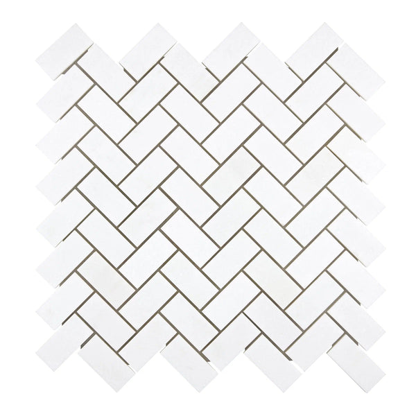 Thassos White 1X2 Herringbone Mosaic Marble Polished-Honed