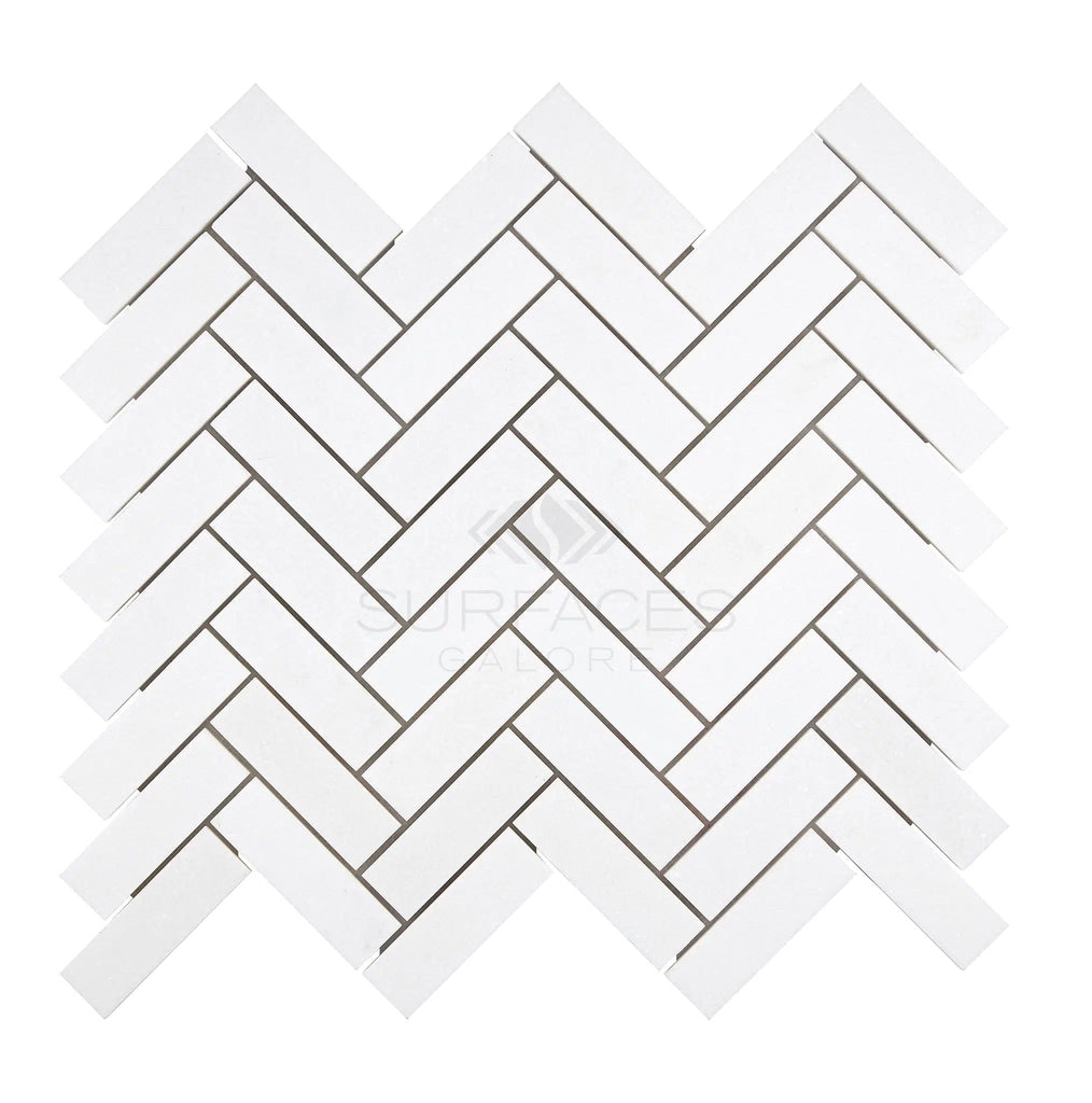 Thassos White 1X3 Herringbone Mosaic Marble Polished-Honed