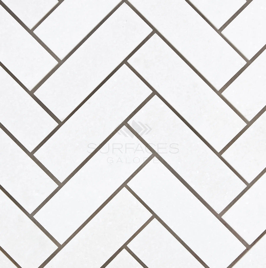 Thassos White 1X3 Herringbone Mosaic Marble Polished-Honed