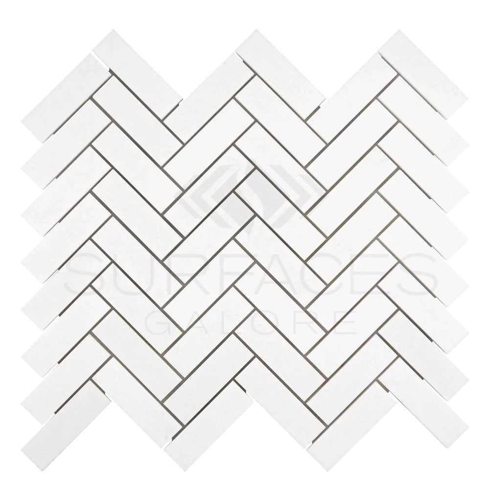 Thassos White 1X3 Herringbone Mosaic Marble Polished-Honed