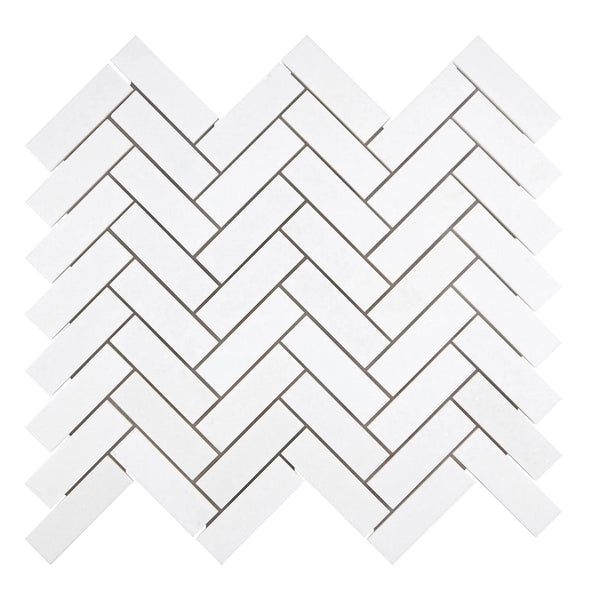 Thassos White 1X3 Herringbone Mosaic Marble Polished-Honed