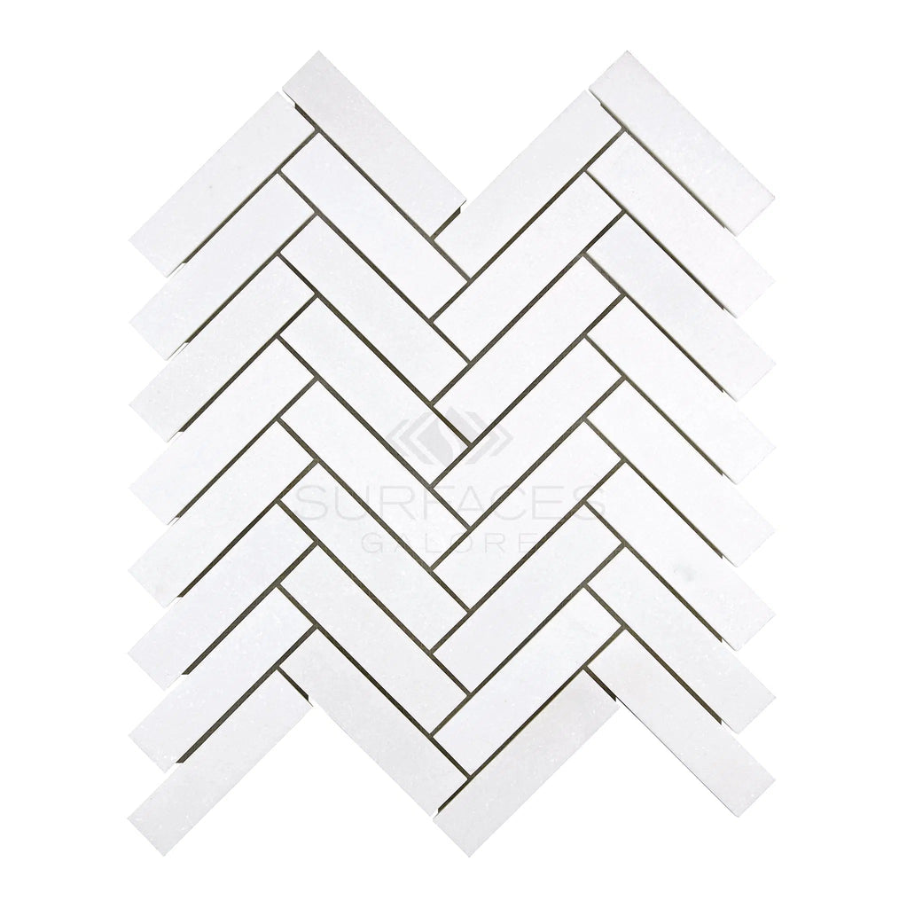 Thassos White 1X4 Herringbone Mosaic Marble Polished-Honed